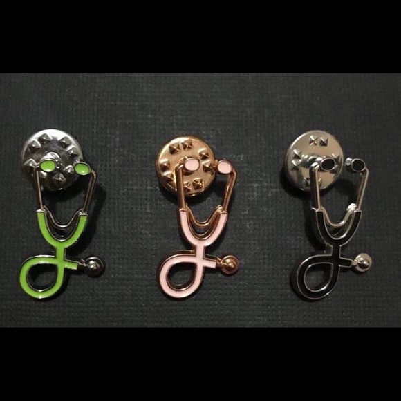 Weekend Warrior ATX Jewelry - New Black Enamel and Gold Stethoscope Pin